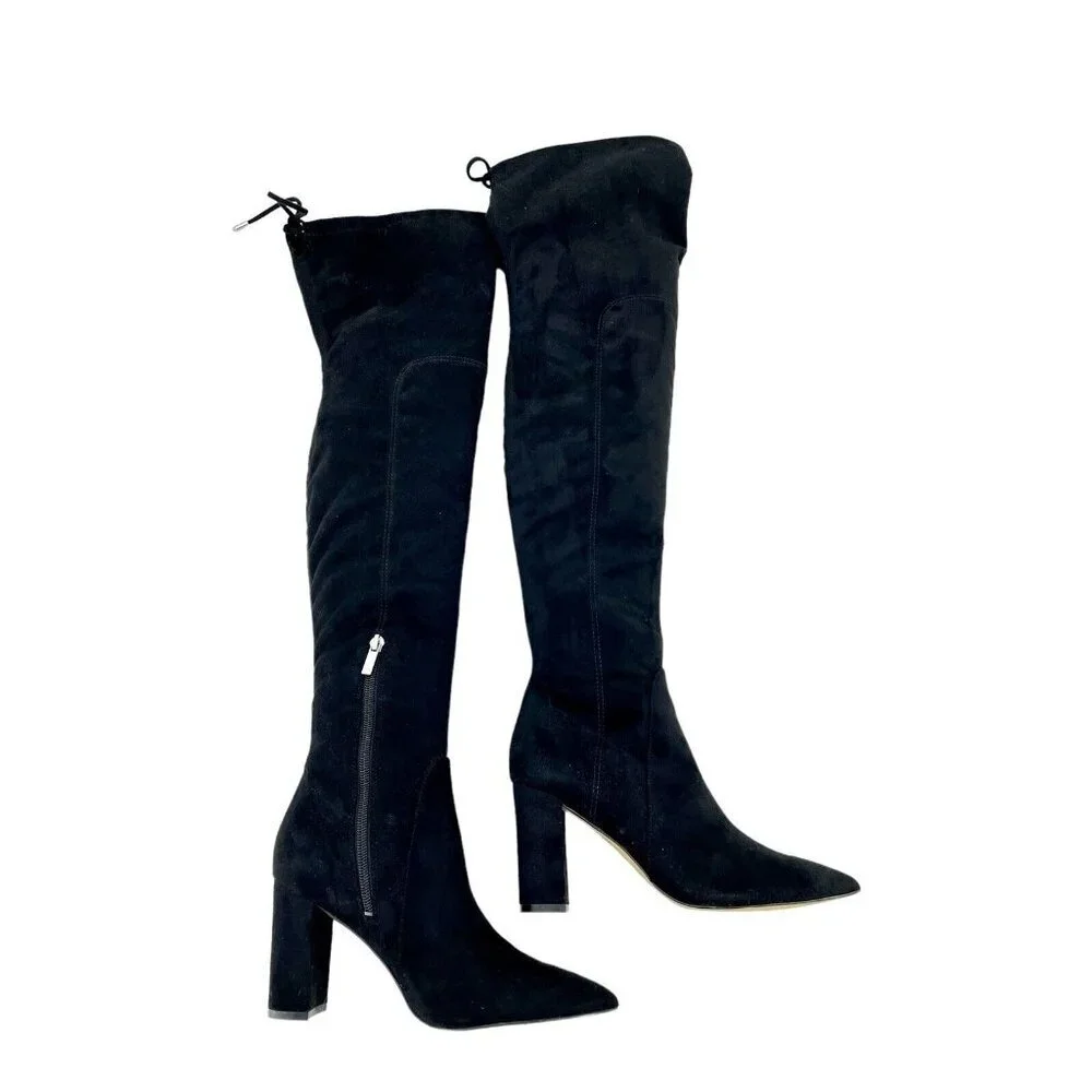 Marc Fisher Ulona Black Fabric Suede Over the Knee Boots SZ 6.5 $249